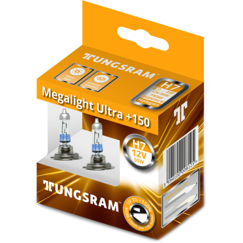 Автолампа H7 12V 55W Megalight Ultra +150% к-кт. (58520NXNU) Tungsram