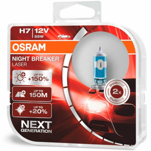 Автолампи H7 Osram Night Breaker Laser 64210NL +150% 55w PX26d HardDuopet (к-кт.)