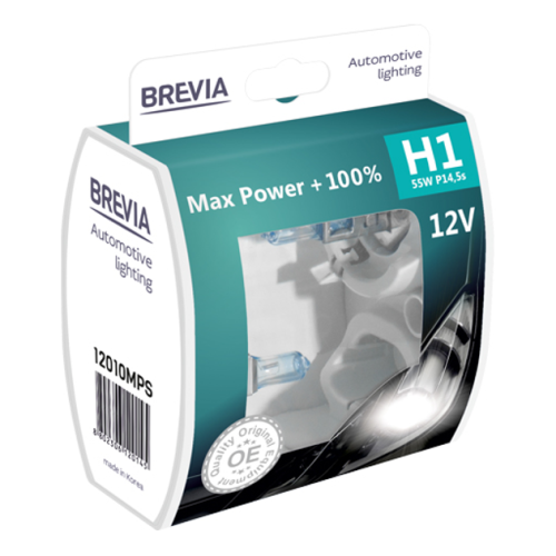 Галогенні лампи 55Вт 12В BREVIA H1 MAX POWER +100% (шт.) (12010MPS) Brevia