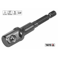Тримач-адаптер торцевих головок HEX- 1/4" - квадрат 1/2" 70 мм. Yato YT-04627