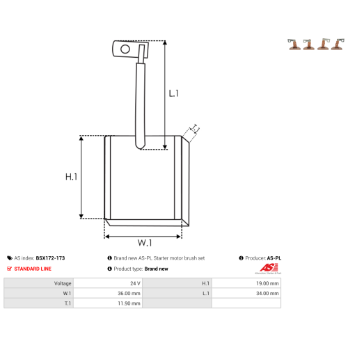 Щітки стартера BSX172-173S (11.90*36.00*19.00) AS-PL