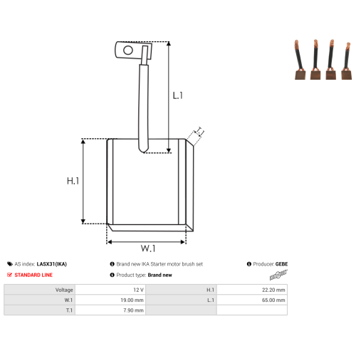 Щітки стартера LASX31 0.1614.1 IKA (7.90*19.00*22.20)